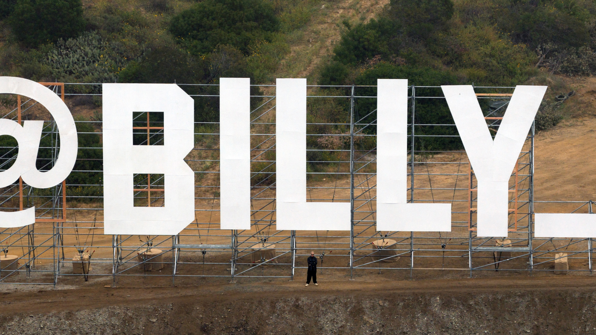 AI video director Billy Boman in Fiverr 's new installation overlooking LA 's 101 freeway 