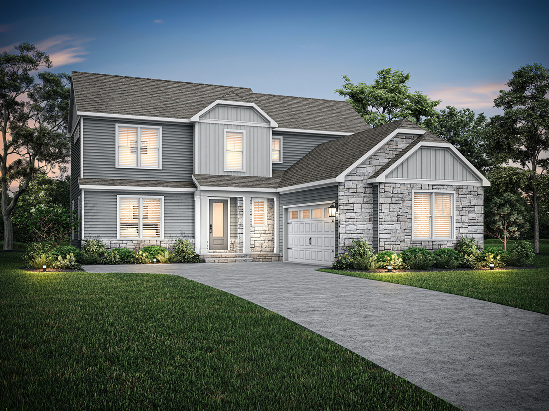 The Lancaster Plan by Terrata Homes at Stoneridge Hills features three bedrooms, two-and-a-half bathrooms, and a spacious family room.