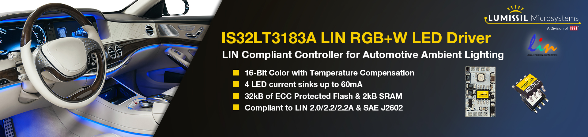 60mA LED Current for ambient and animated interior or exterior automotive lighting applications