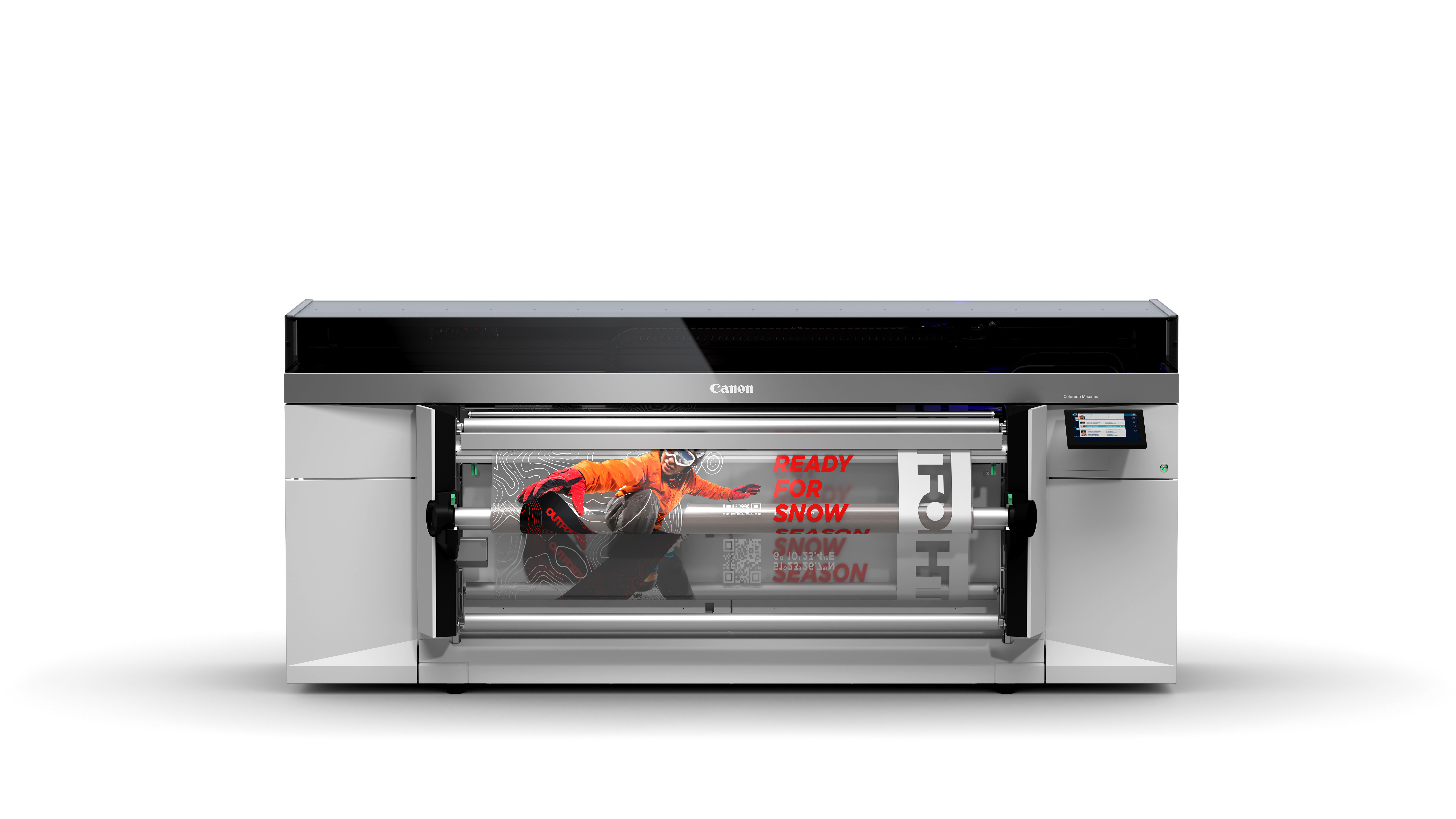The Colorado M-series 64-inch roll-to-roll printer featuring two speed configurations and optional UVgel white ink capabilities 