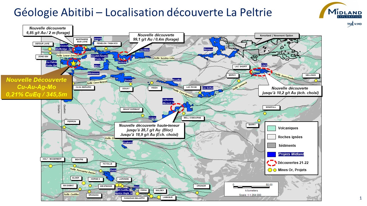 Figure 1 Géologie Abitibi-Localisation découverte La Peltrie