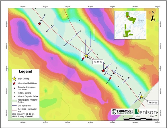 Compilation Map Displaying Current and Historic Drill Hole Locations at Richardson (Background: 2010 Horizontal Loop Electromagnic or 