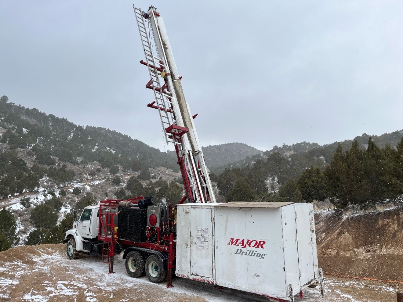 Diamond drill rig to test potential copper-gold porphyry mineralization set up at the Big Hill target at Tintic Project (December 2023)