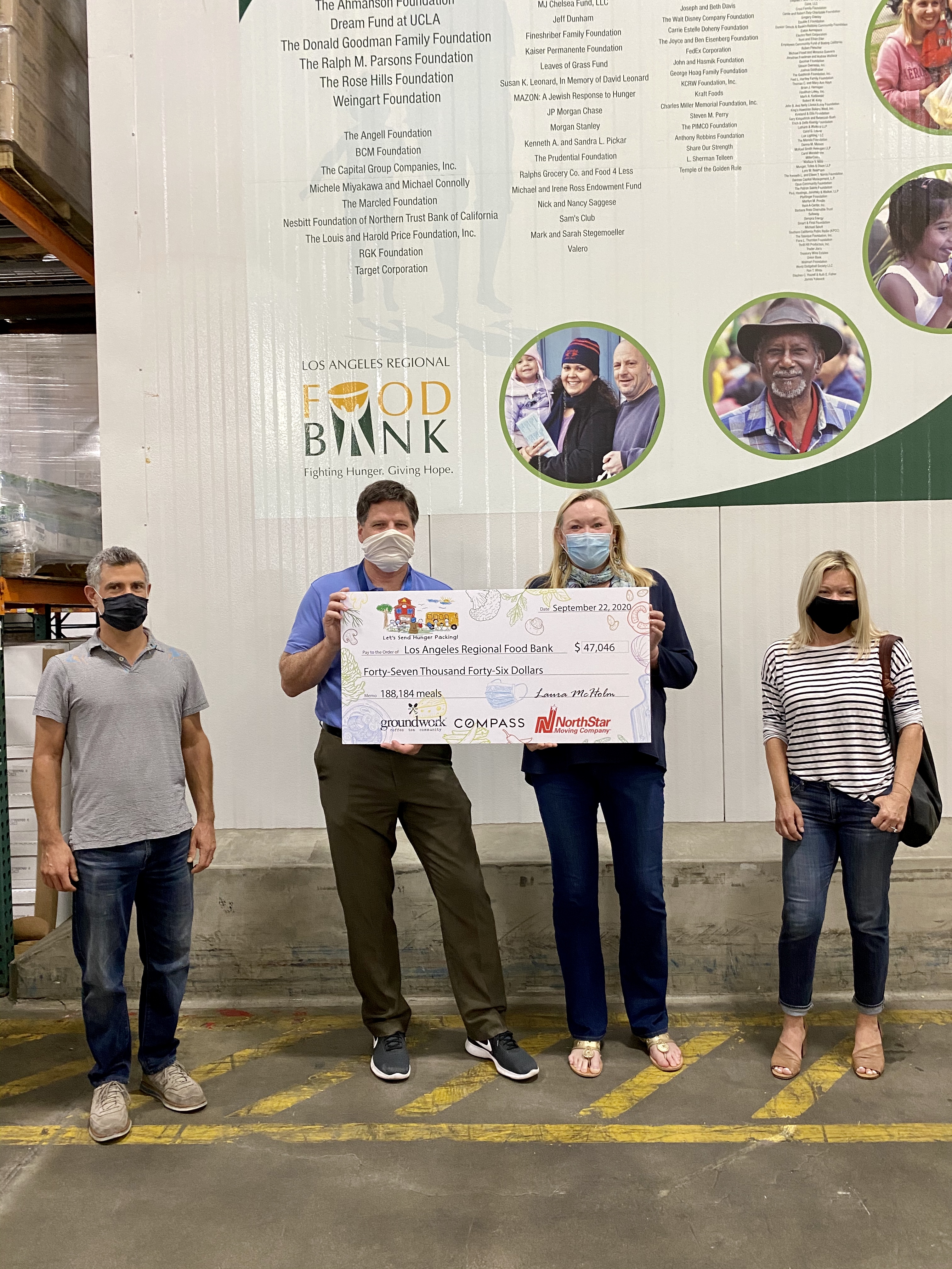 From left to right: Groundwork Coffee CEO Kenny Cola; Food Bank President and CEO Michael Flood; NorthStar Moving Co-Founder Laura McHolm; Gillan Abercrombie Frame from Compass Real Estate