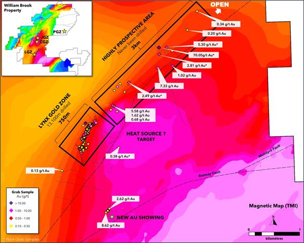 Lynx Gold Zone expansion drilling targets along a large magnetic anomaly