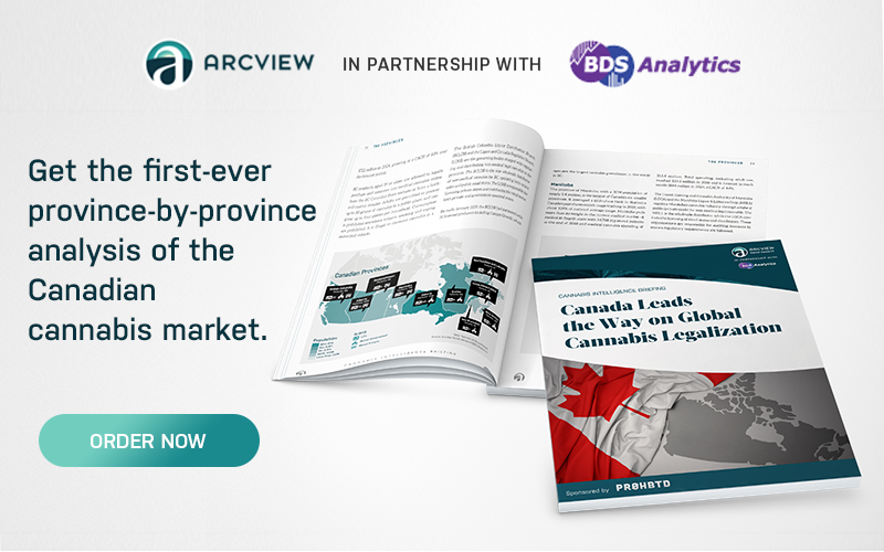 In our latest report, we bring you detailed provincial-level forecasts of the Canadian market and show the expected impact of the varying regulatory regimes being adopted by provinces.

The 40+ page report is available for $297 or as part of the Cannabis Intelligence Briefing Series subscription service from Arcview Market Research and BDS Analytics for $1,975.