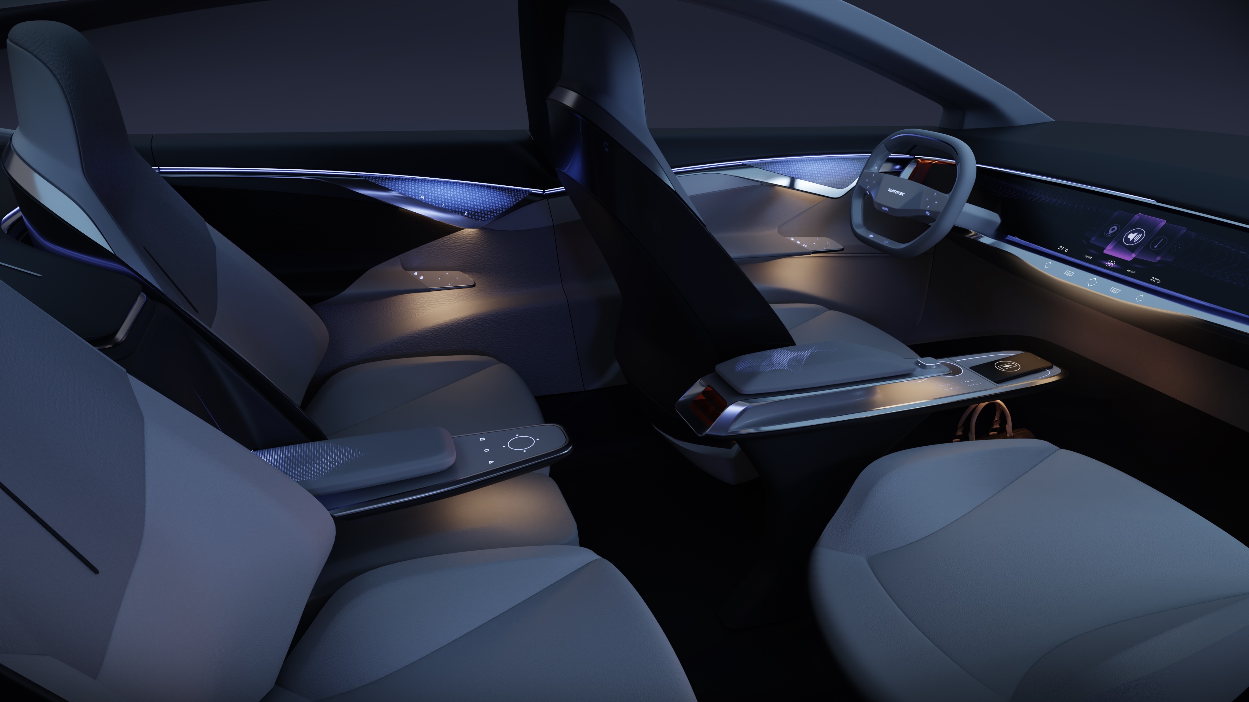 Illustration of a car interior design showcasing several applications that utilize IMSE technology innovations.