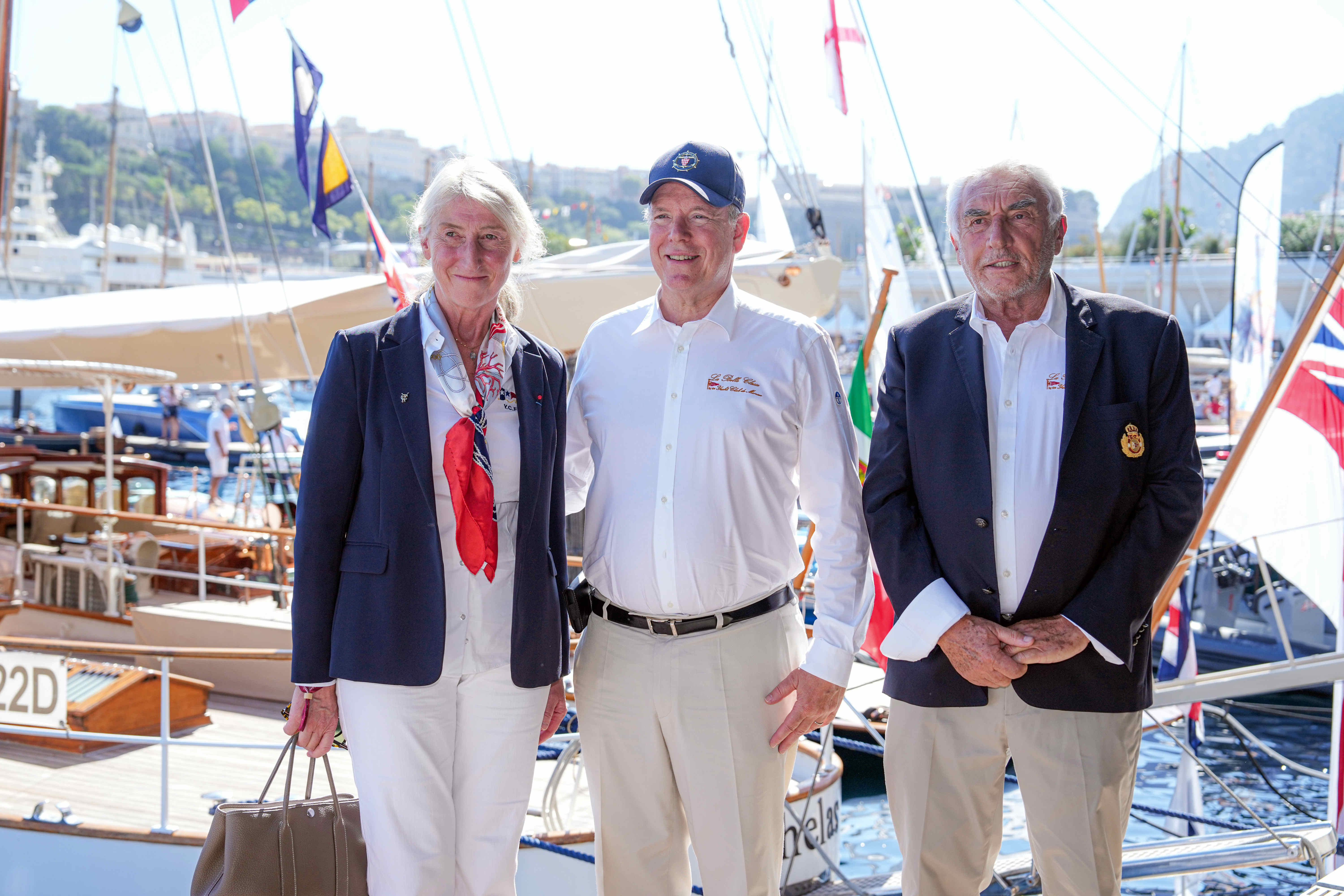 GM108672_©AP G. D'Alberto_Catherine Chabaud, pioneering French offshore sailor, Prince Albert II, President of the YCM & Bernard d'Alessandri, General