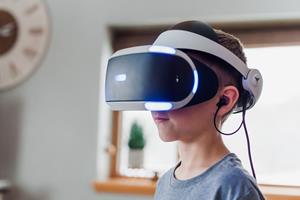 Child using virtual reality headset