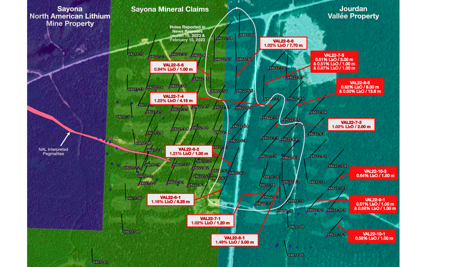 A colored map with labels showing the Vallee property.