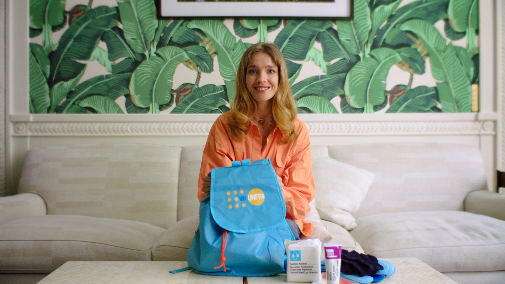 Natalia Vodianova with a UNFPA dignity kit