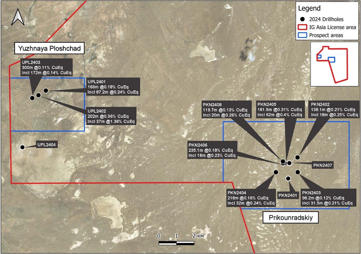 2024 Diamond drilling results at Prikounradskiy and Yuzhnaya Ploshchad