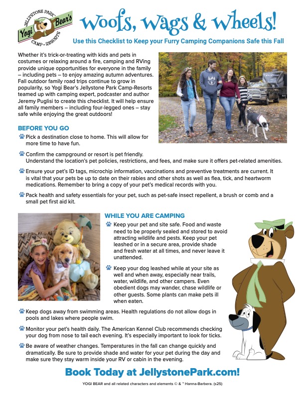 Jellystone Park Furry Camping Companions Checklist: Follow these tips to ensure all family members have a safe, memorable camping trip.