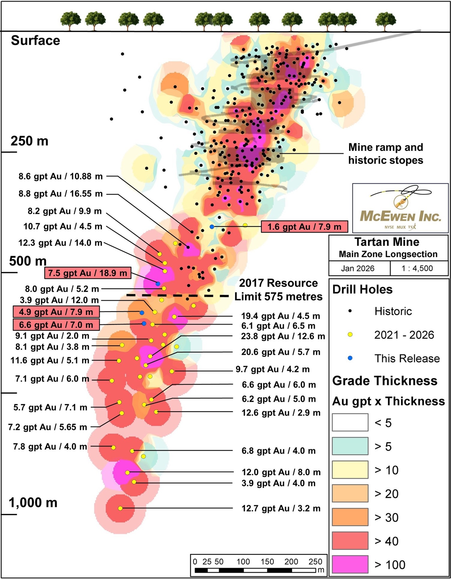 Figure 3: Long Section of Tartan Mine’s Main Zone.