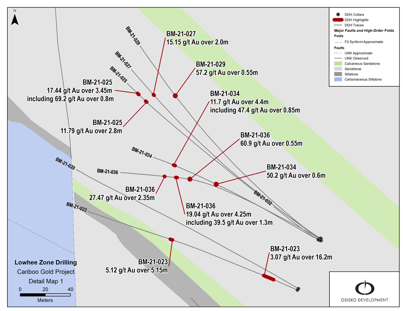 Figure 2: Lowhee Zone select drilling highlights plan map (north)