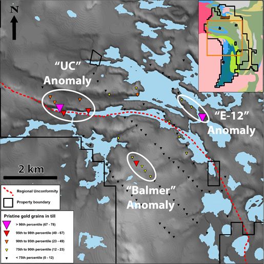 Map showing anomalies of pristine gold grains from 2020 till sampling survey.