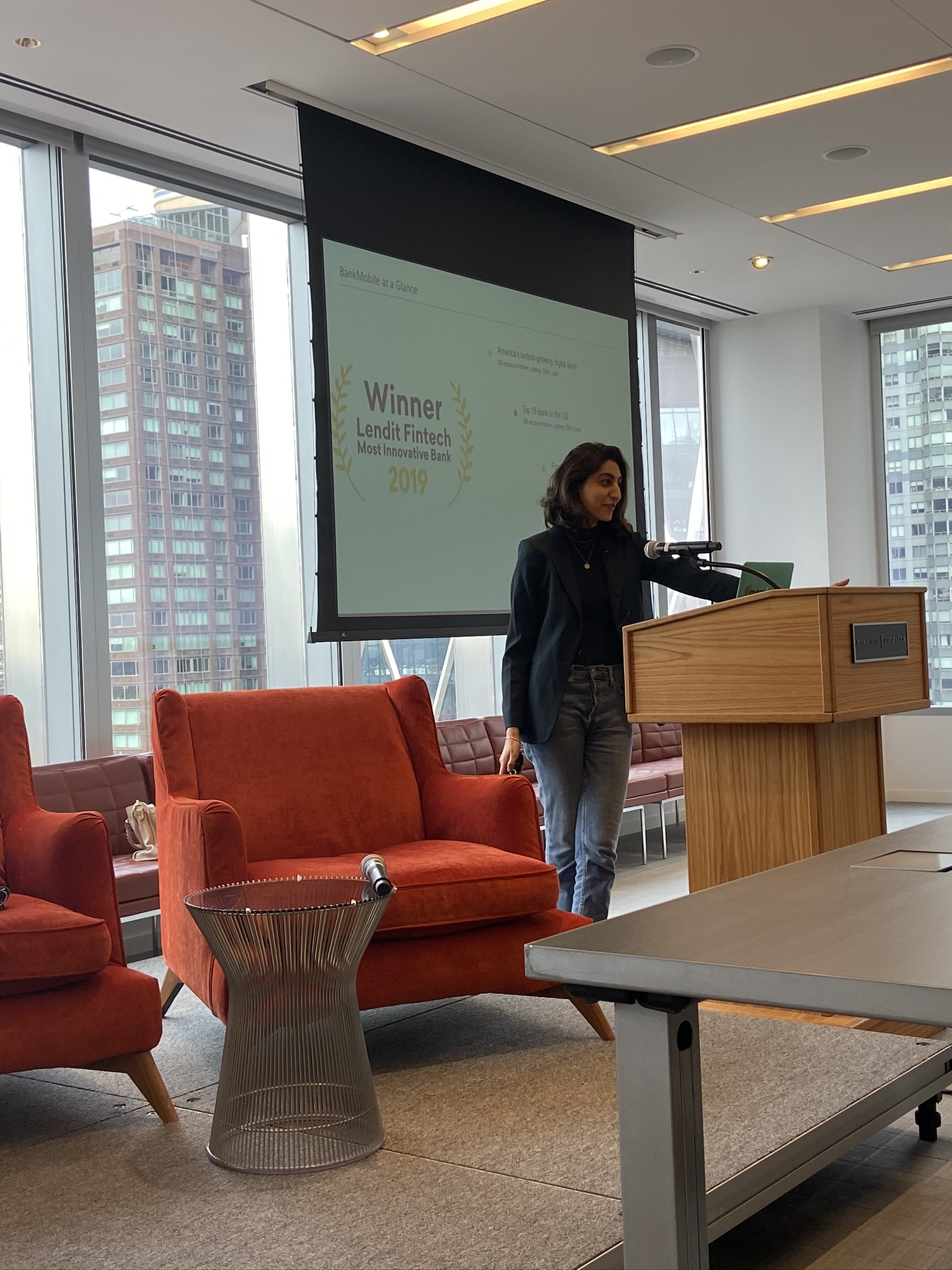 Luvleen Sidhu, Co-Founder, President and Chief Strategy Officer at BankMobile, presenting the afternoon keynote at the Fearless in Fintech conference in New York on December 11, 2019