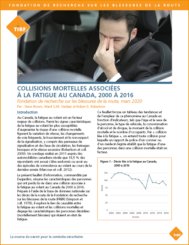 Collisions mortelles associées à la fatigue au Canada, 2000 à 2016