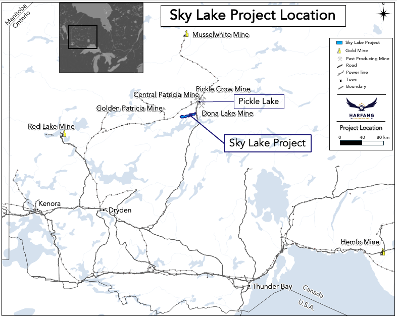 Carte de localisation du projet Sky Lake et de ses environs