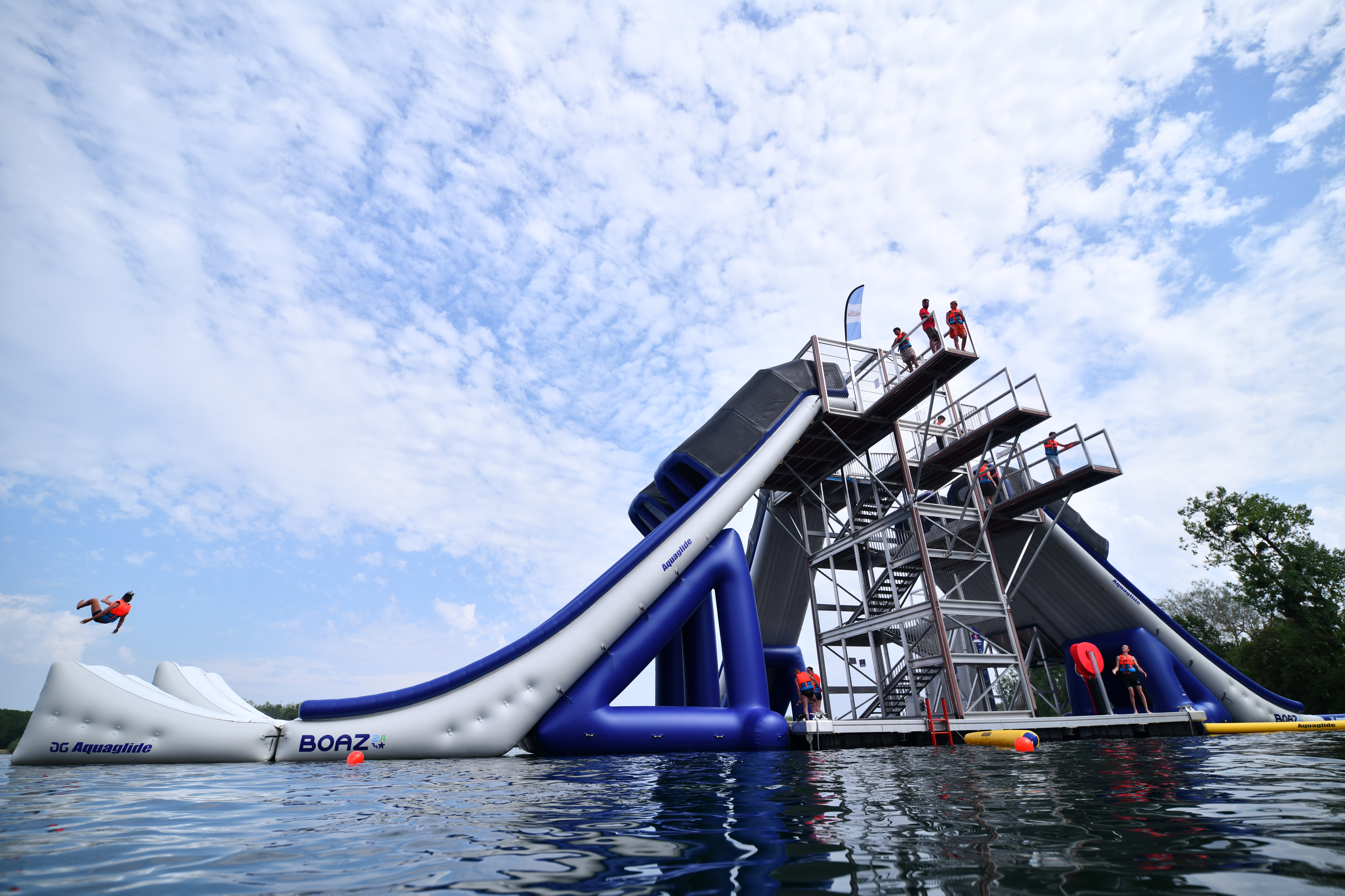 XTower with kicker slide and multiple elevated jumping platforms.