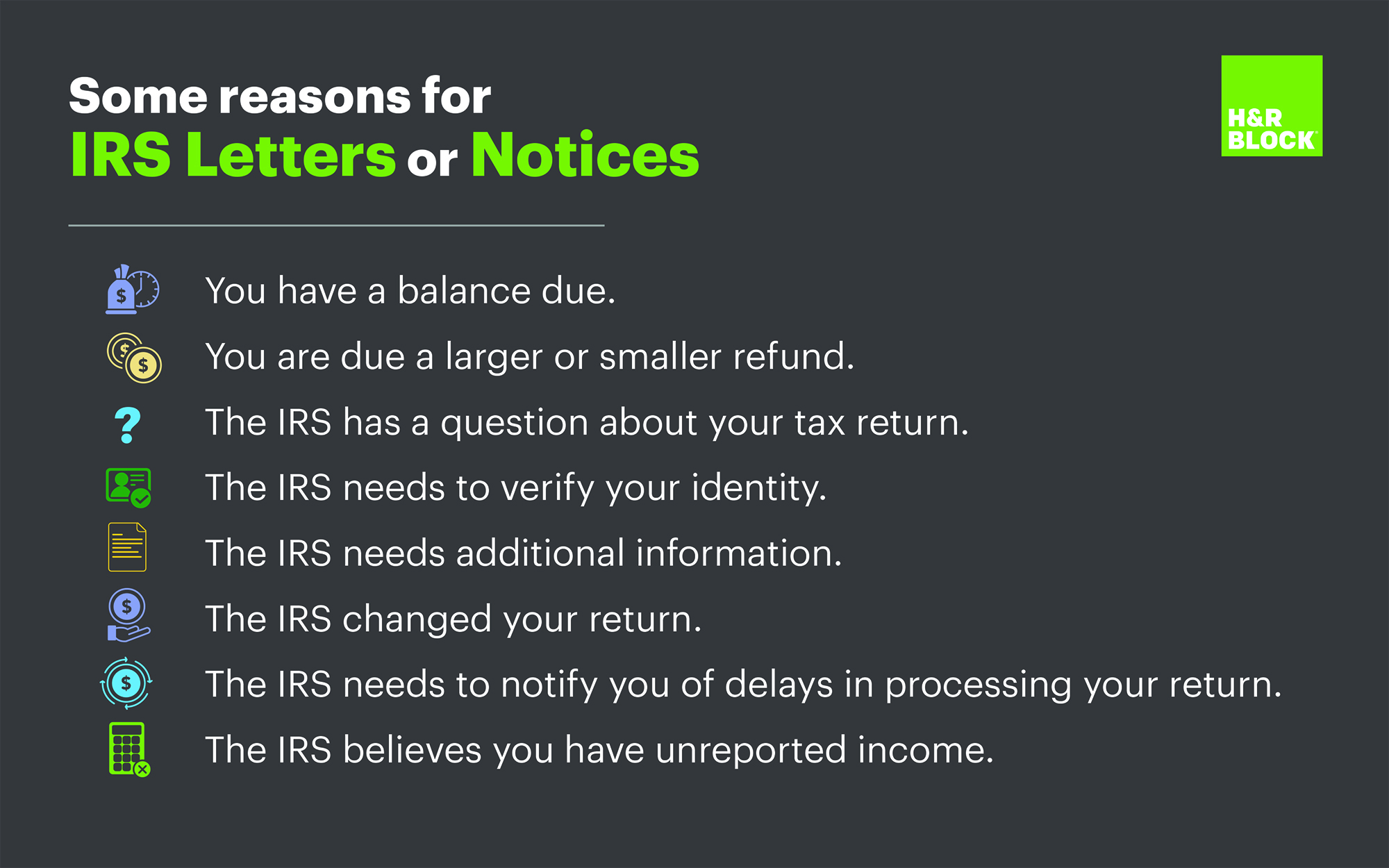 Some reasons for IRS Letters or Notices