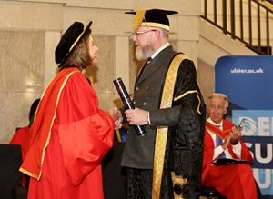 Speaker Emerita Dr Nancy Pelosi with Ulster University Chancellor Dr Colin Davidson