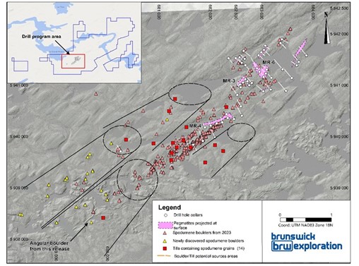 Surface map of the till program and location of new spodumene boulders