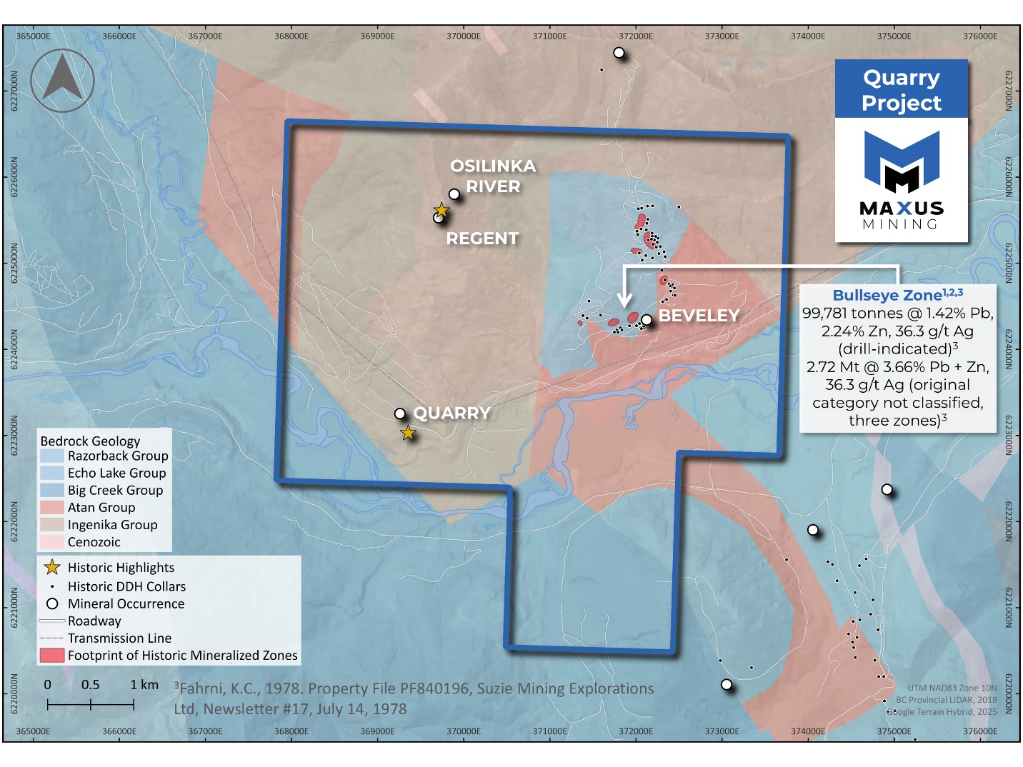 Quarry Project Tenure Map Highlighting the Historic Bullseye Zone