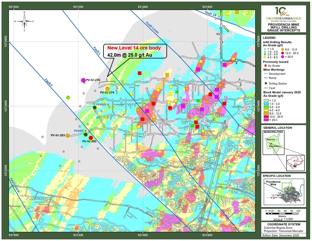 Attachment 1 – Providencia Mine In-fill Drilling Grade Intercepts