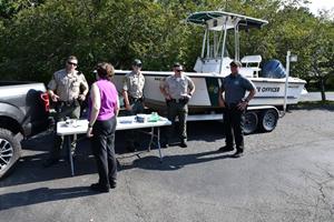 Officers with the North Carolina Wildlife Resources Commission were among the law enforcement agencies who helped Fearrington Village hold its 2023 National Night Out community safety event.
