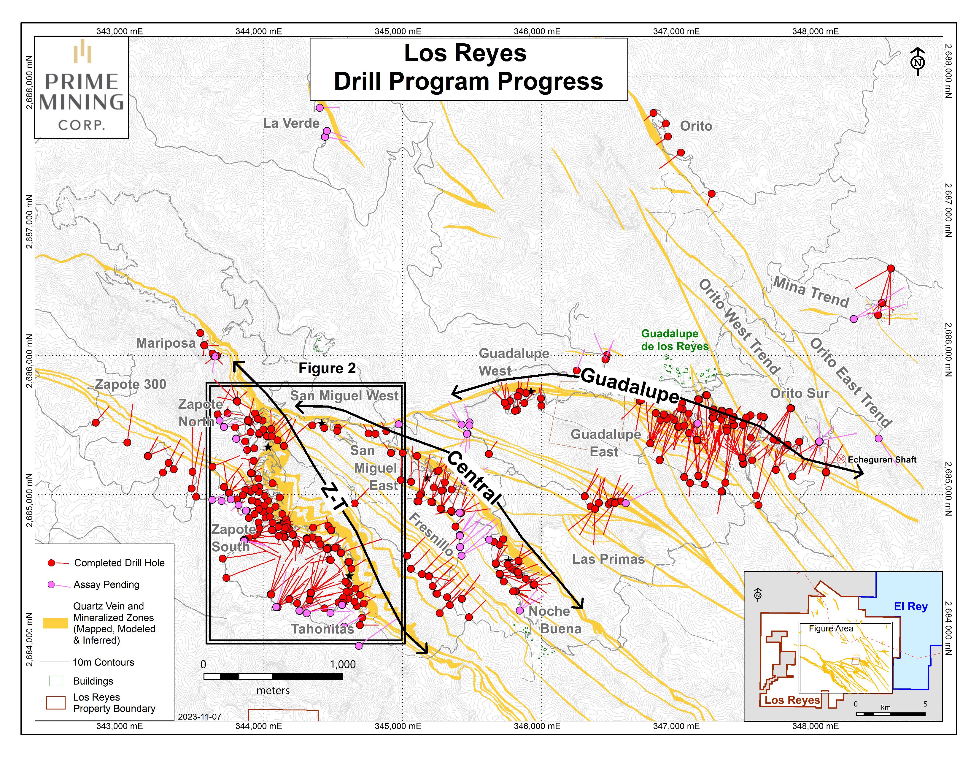 Figure 1 Los Reyes Drill Program Progress_Nov 2023