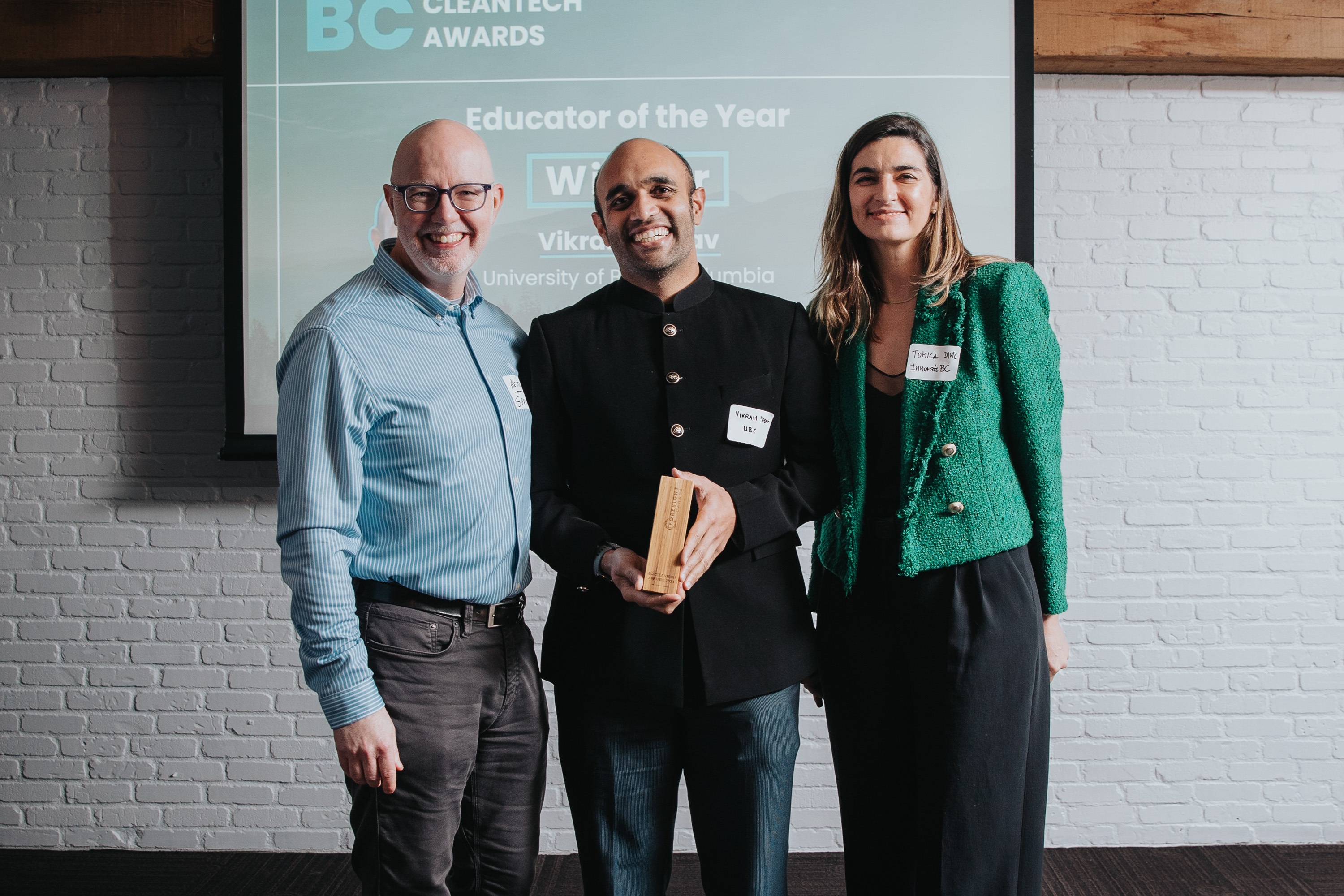 A group of people gather for a photo at the BC Cleantech Awards