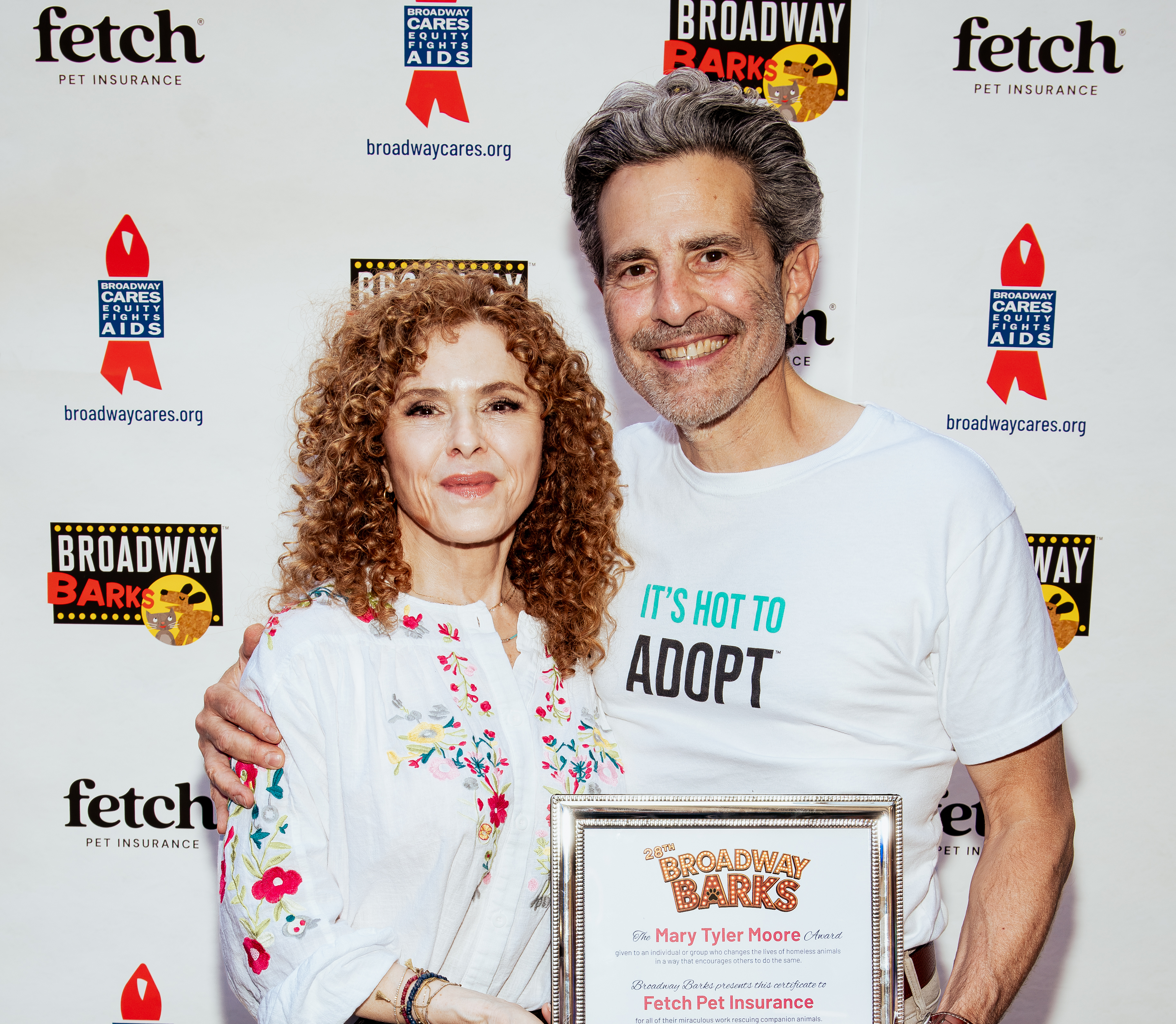 Bernadette Peters and Paul Guyardo, CEO of Fetch Pet Insurance