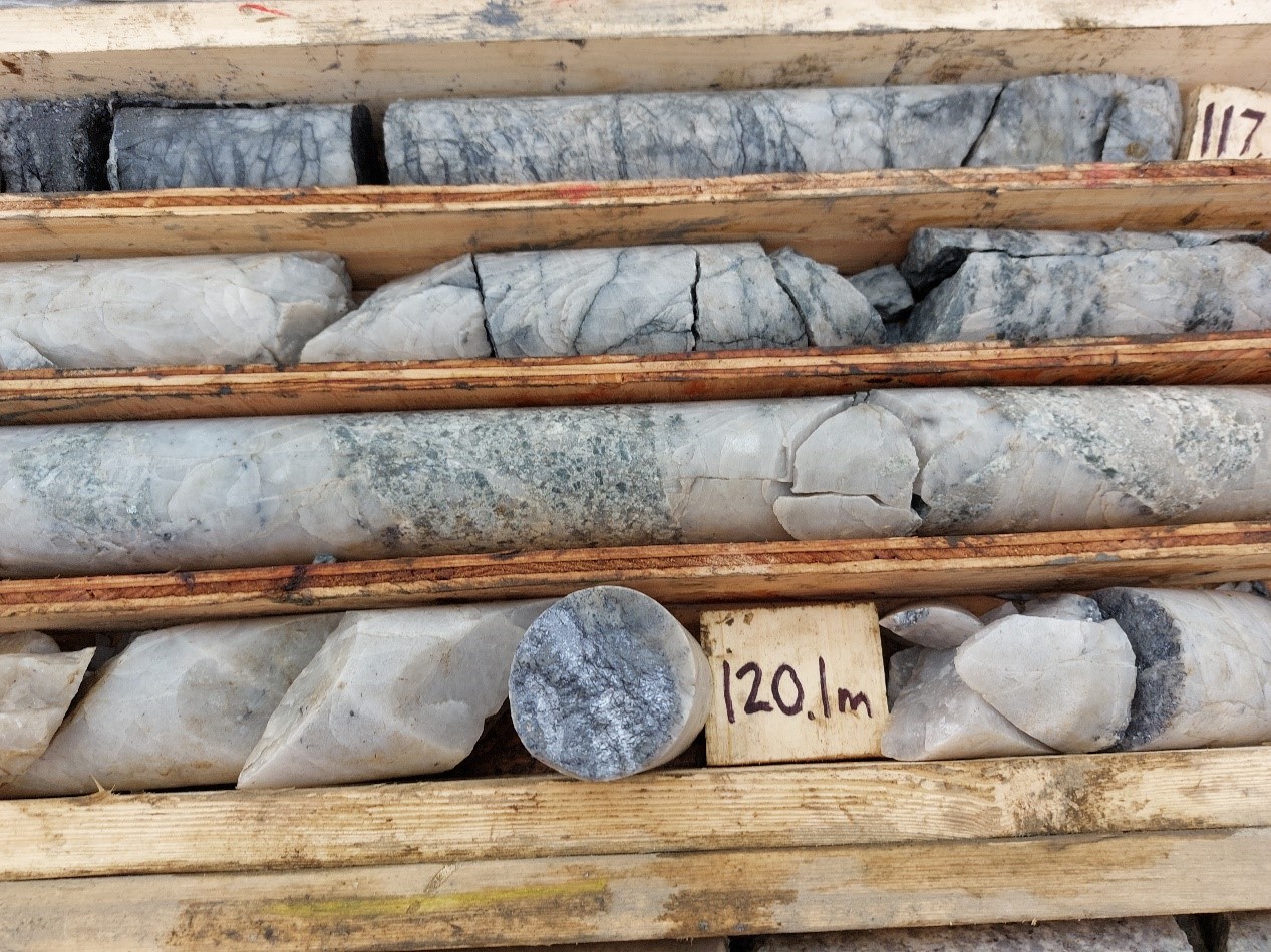 Figure 1 Representative photo of molybdenum mineralization identified near the end of drill hole NL-22-74
