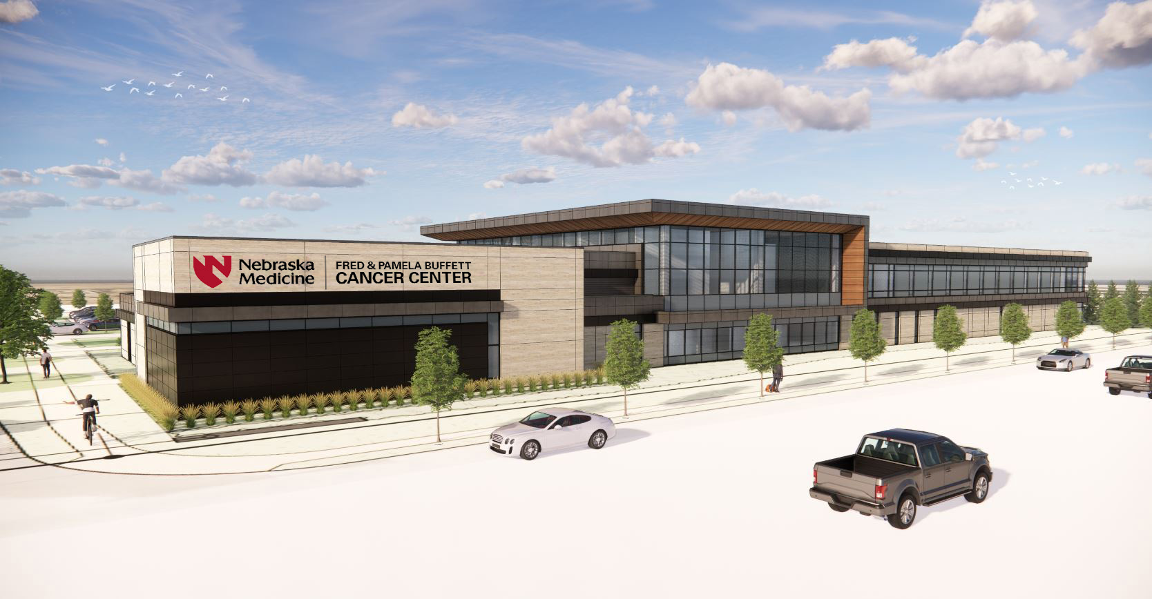 Rendering of future Fred & Pamela Buffett Cancer Center in Kearney, Nebraska