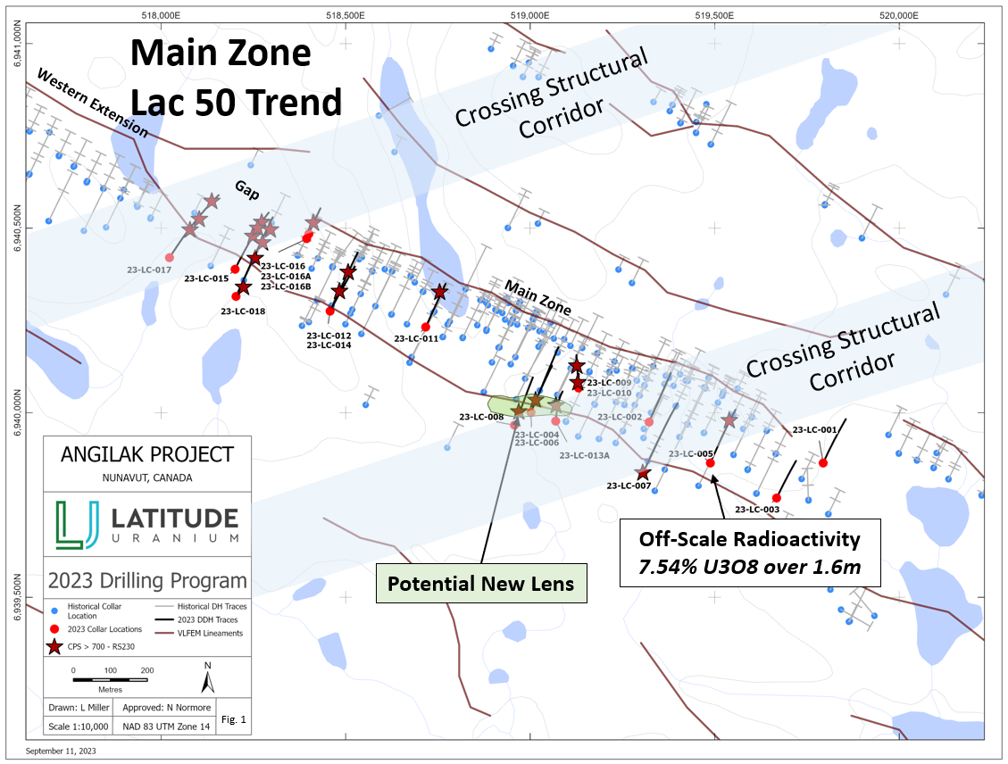 2023 Drill Program - 18 holes completed in the Main Zone of the Lac 50 Trend