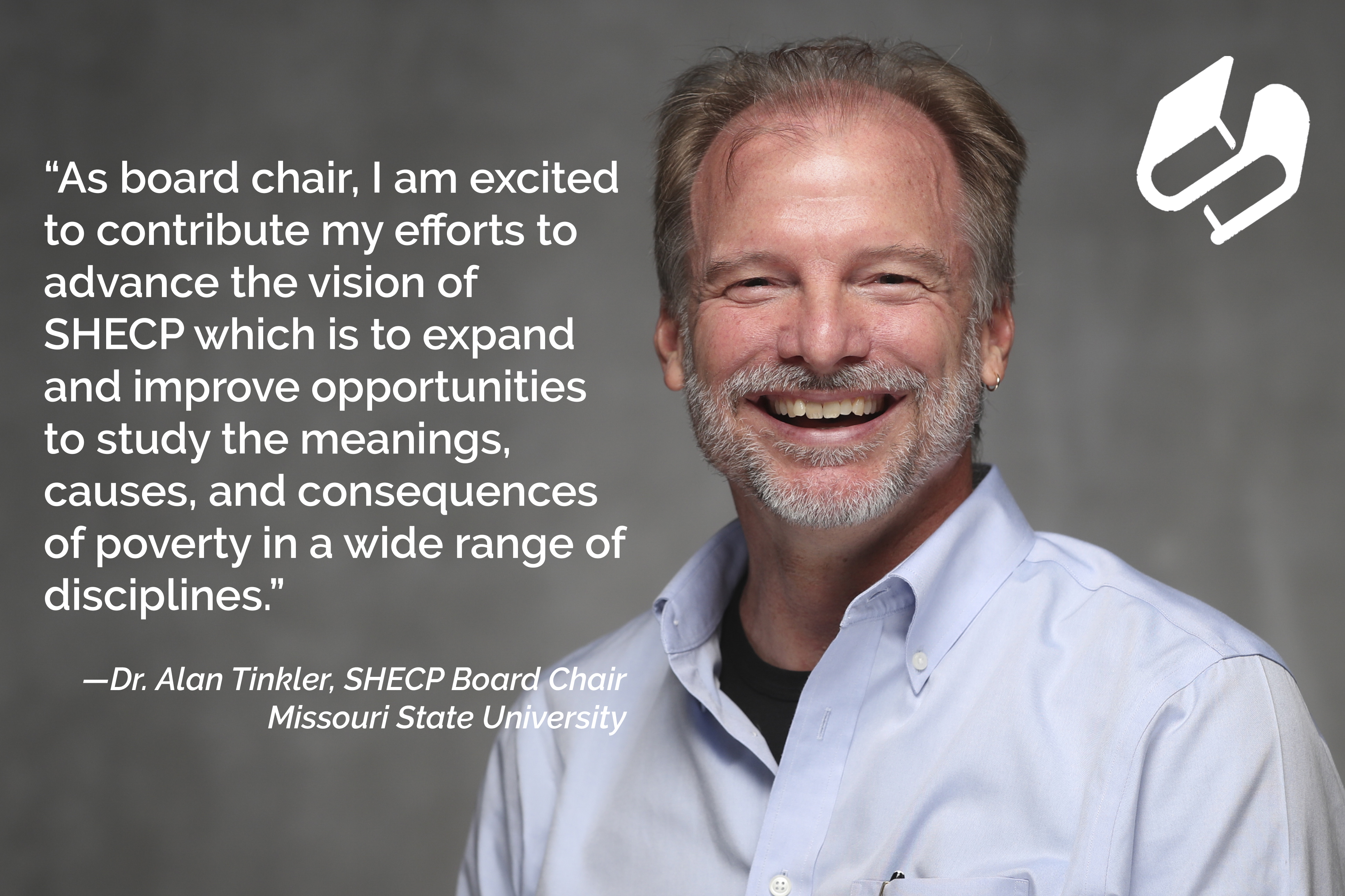 The Shepherd Higher Education Consortium on Poverty (SHECP) is pleased to welcome its new governing board chair, Dr. Alan Tinkler, associate professor of English, Missouri State University. 