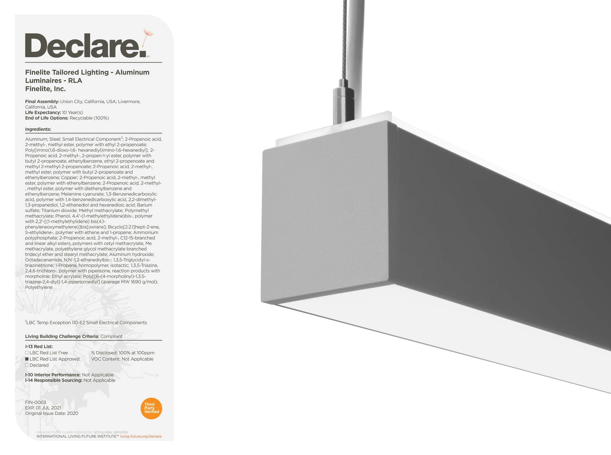 Finelite Publishes ThirdParty Verified Declare Labels for