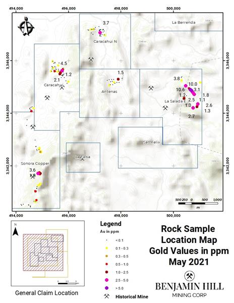 Figure 1. Gold Assay Map from the May Sampling Program