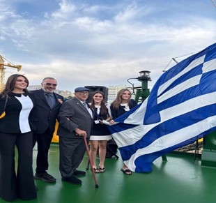 The Tsakos family at the delivery ceremony of the Dr. Irene Tsakos