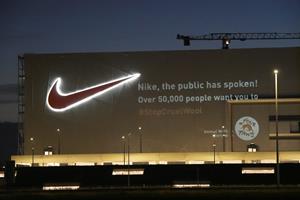 StopCruelWool Projected on Nike Distribution Hub