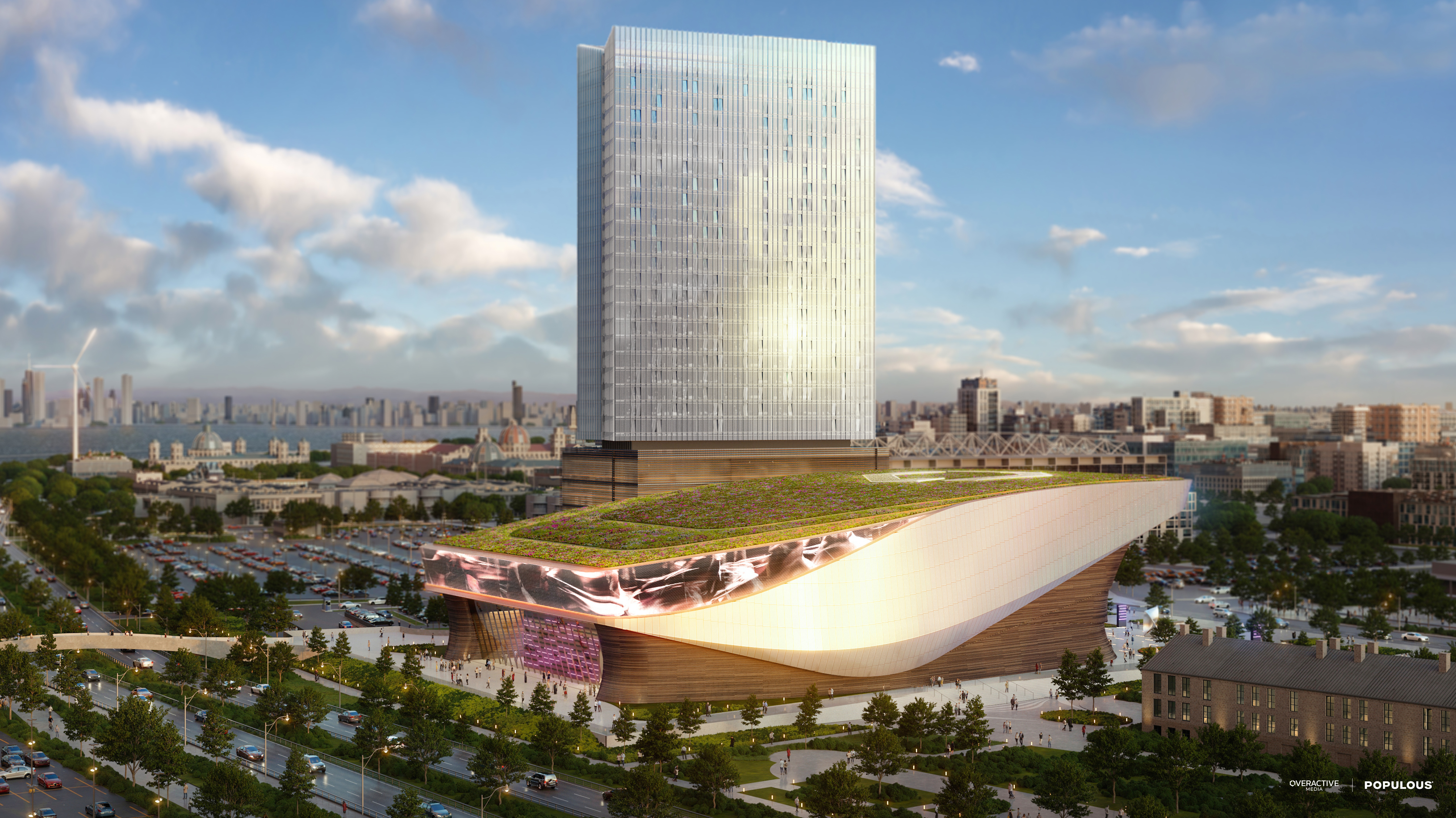 OverActive Media Performance Venue and Hotel Rendering, Exterior