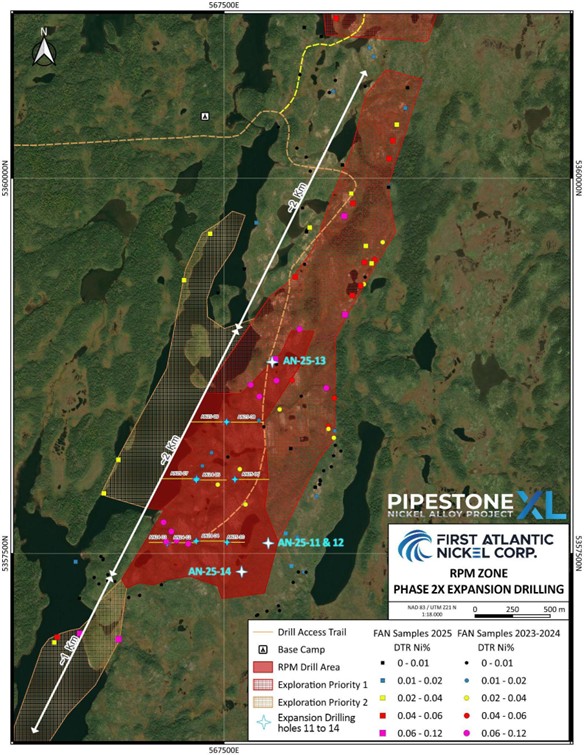 First Atlantic Nickel Expands Phase 2X Drilling at Pipestone XL Nickel Alloy Project: Four Additional Holes Targeting 1.4 Kilometer Strike Length and 850-Meter Width at RPM Zone