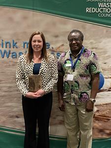 Tammy Shields_SWRC Waste Minimization Award Recipent with Henry Mutafya, Environmental Specialist, SaskTel