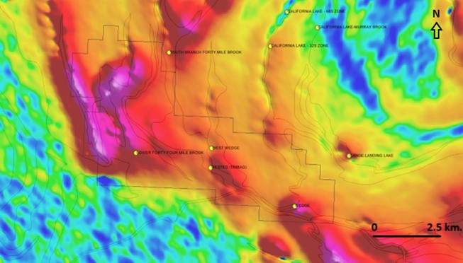 Newly acquired Wedge property displaying EarthEX reprocessed TDEM data with targets.