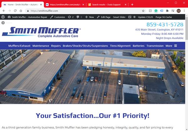 Picture One: Smith Muffler’s New Website
Smith Muffler – Complete Automotive Care revs up their customized, completely rebuilt, high performance website.  Smith provides complete bumper to bumper service for cars, trucks and high performance vehicles.    Fourth generation, family owned and operated – Covington, Kentucky. 
