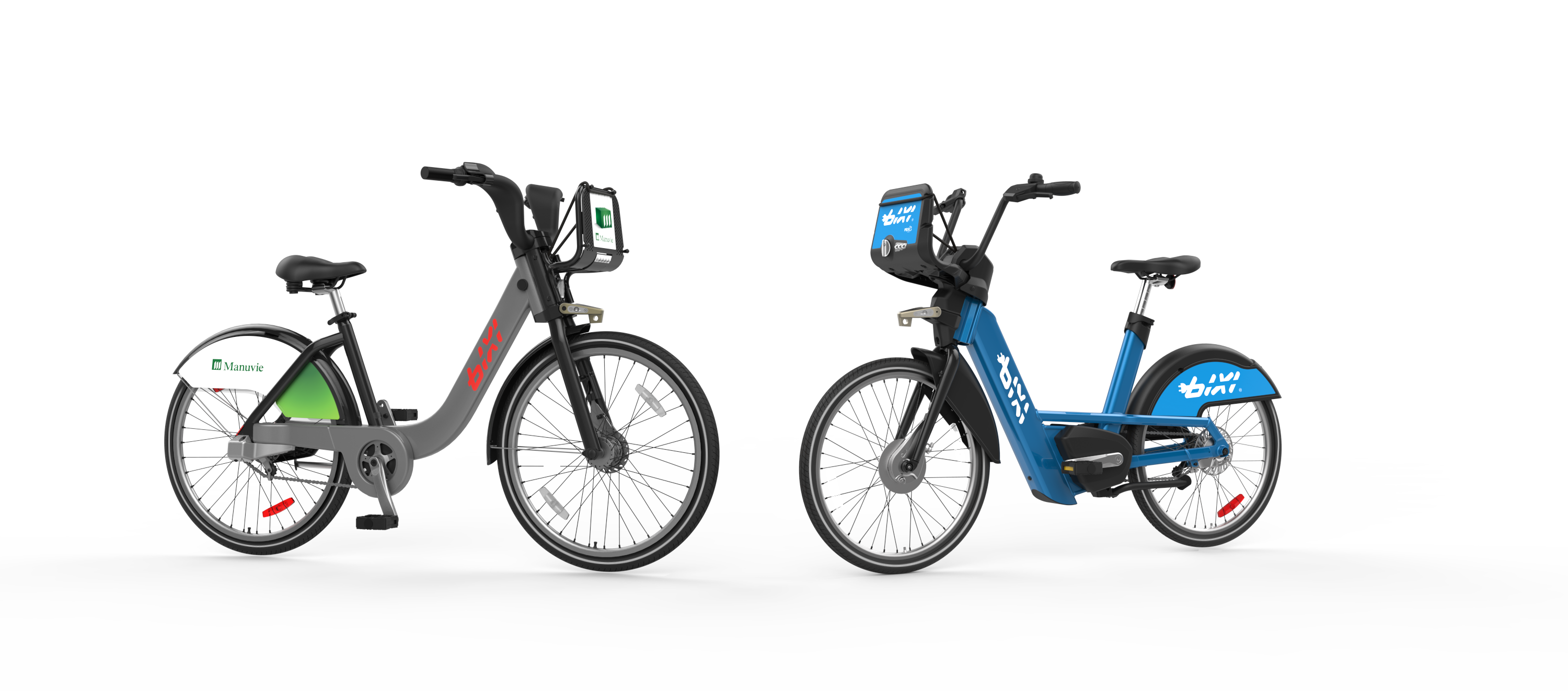 PBSC’s E-FIT e-bike (in blue) joins the BIXI Montréal network in a pilot project that lasts until mid-November. 