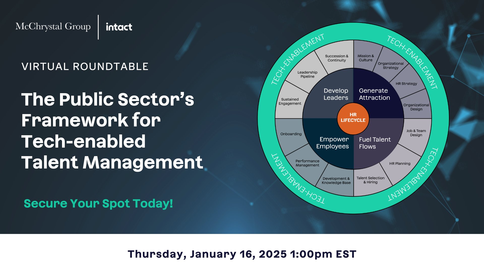 Focused on helping government agencies meet human capital demands, this roundtable will deliver strategies for using technology to generate employer attraction, fuel talent flows, empower employees, and develop next-generation leaders.