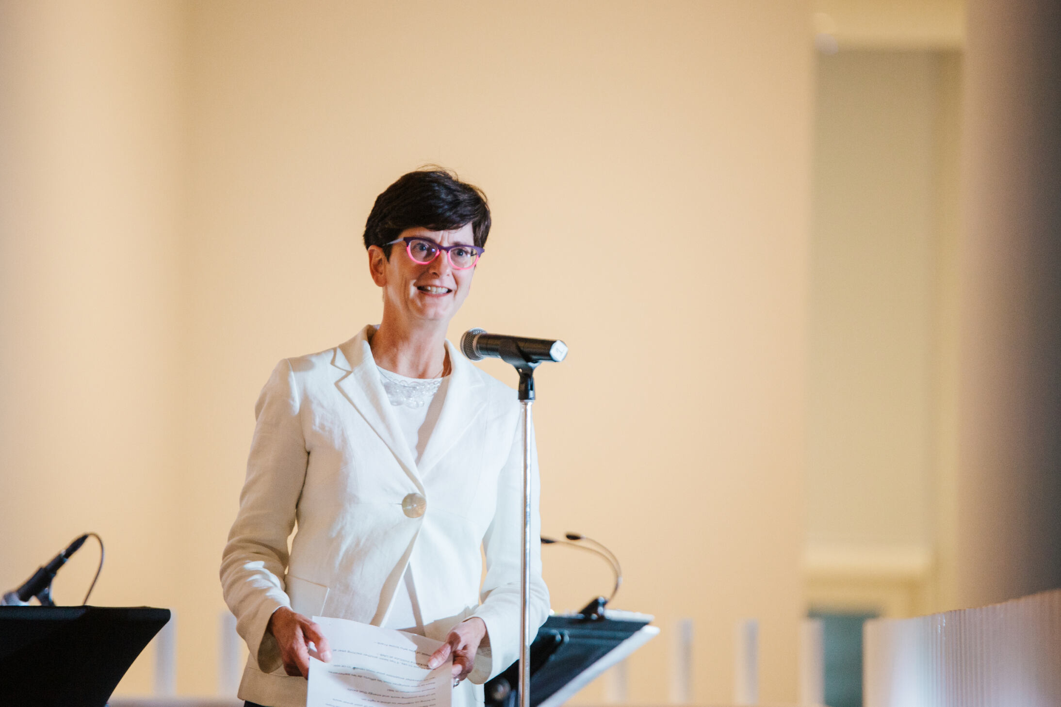 Adrienne Oldford, executive director of the McKenna Institute, announced the digital pathways program partnership with NBCC and UNB, made possible with a $1m gift from JDI, Limited at the Innovate NB event on Oct 12, 2023.