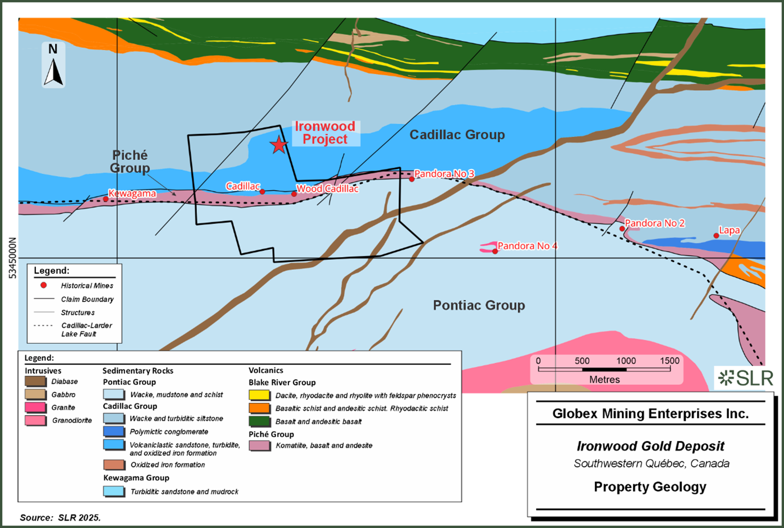 Géologie de la propriété Mines Central Cadillac/Wood